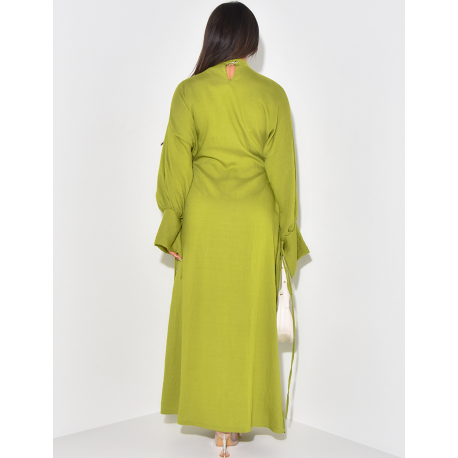 Robe longue effet lin à nouer sur les côtés