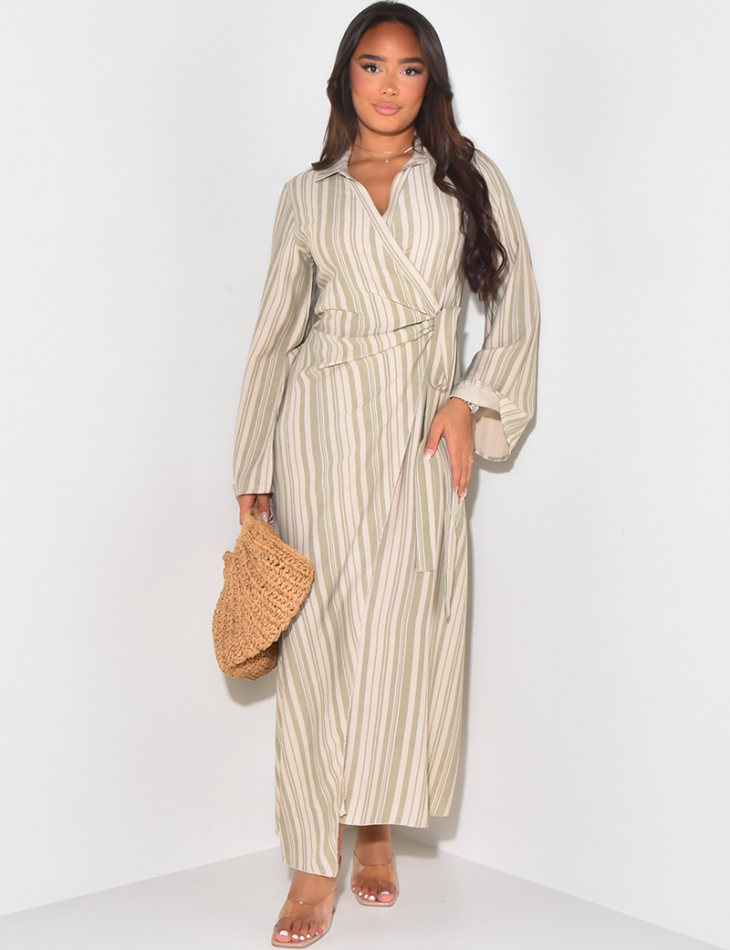 Robe à nouer en lin à rayures