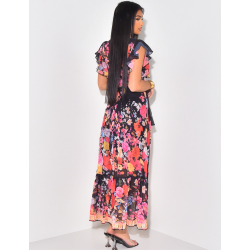 Robe portefeuille en voile imprimé et sous robe Robe portefeuille en voile imprimé et sous robe