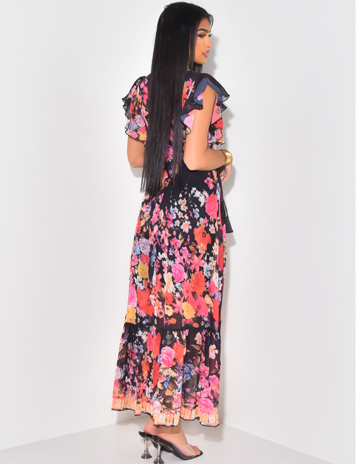 Robe portefeuille en voile imprimé et sous robe Robe portefeuille en voile imprimé et sous robe