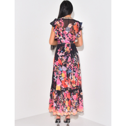 Robe portefeuille en voile imprimé et sous robe Robe portefeuille en voile imprimé et sous robe