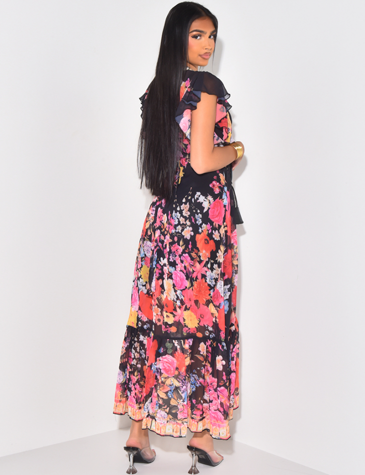 Robe portefeuille en voile imprimé et sous robe Robe portefeuille en voile imprimé et sous robe