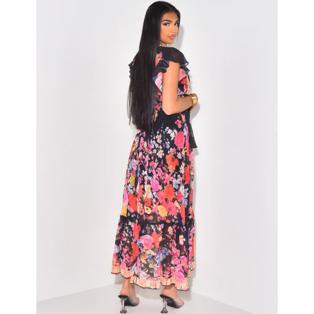 Robe portefeuille en voile imprimé et sous robe Robe portefeuille en voile imprimé et sous robe