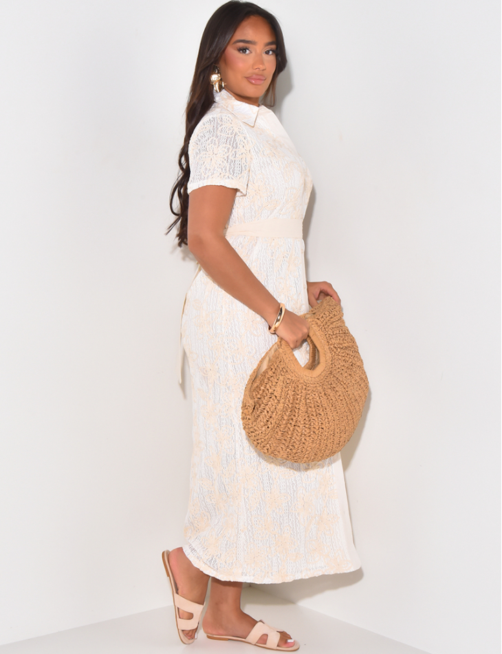 Robe imprimé florale en relief avec ceinture