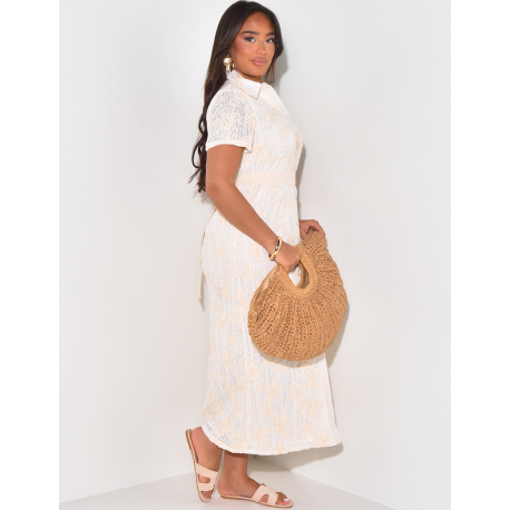 Robe imprimé florale en relief avec ceinture