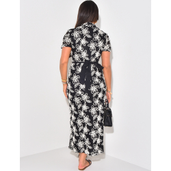 Robe imprimé florale en relief avec ceinture