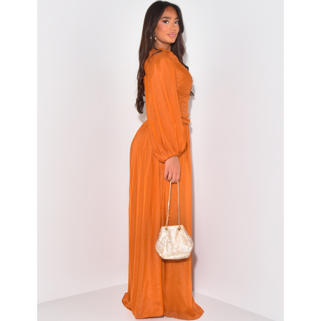 Robe longue asymétrique en voile drapé