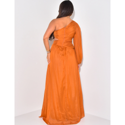 Robe longue asymétrique en voile drapé