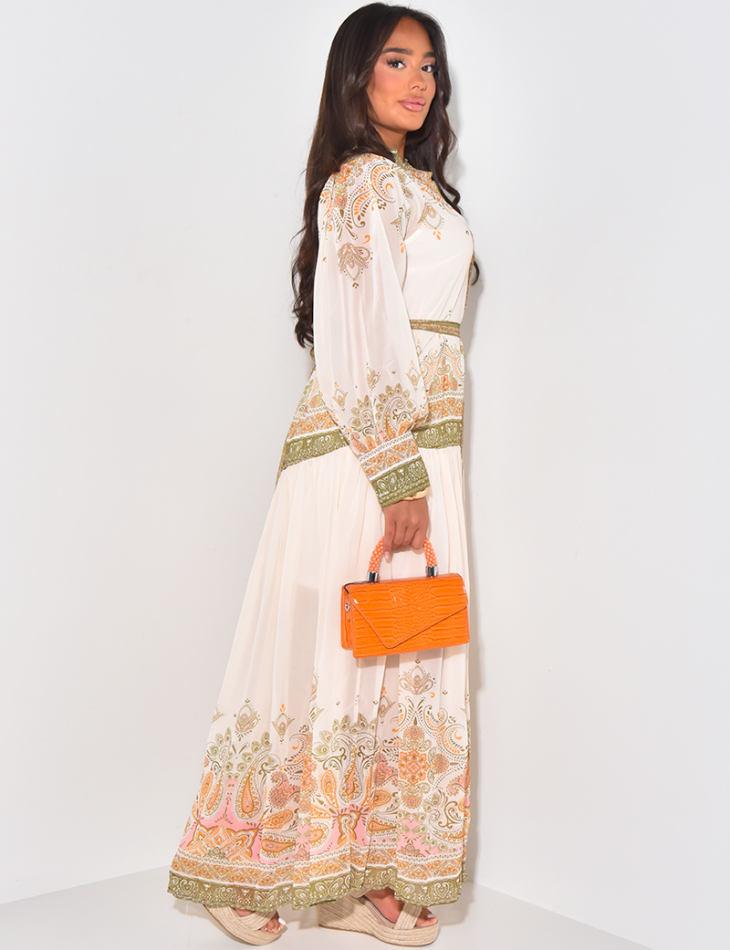 Bedrucktes Voile-Kleid zum Binden & Unterkleid Bedrucktes Voile-Kleid zum Binden & Unterkleid