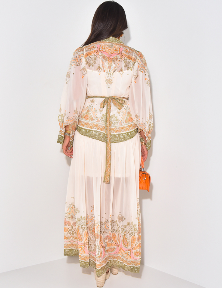 Bedrucktes Voile-Kleid zum Binden & Unterkleid Bedrucktes Voile-Kleid zum Binden & Unterkleid