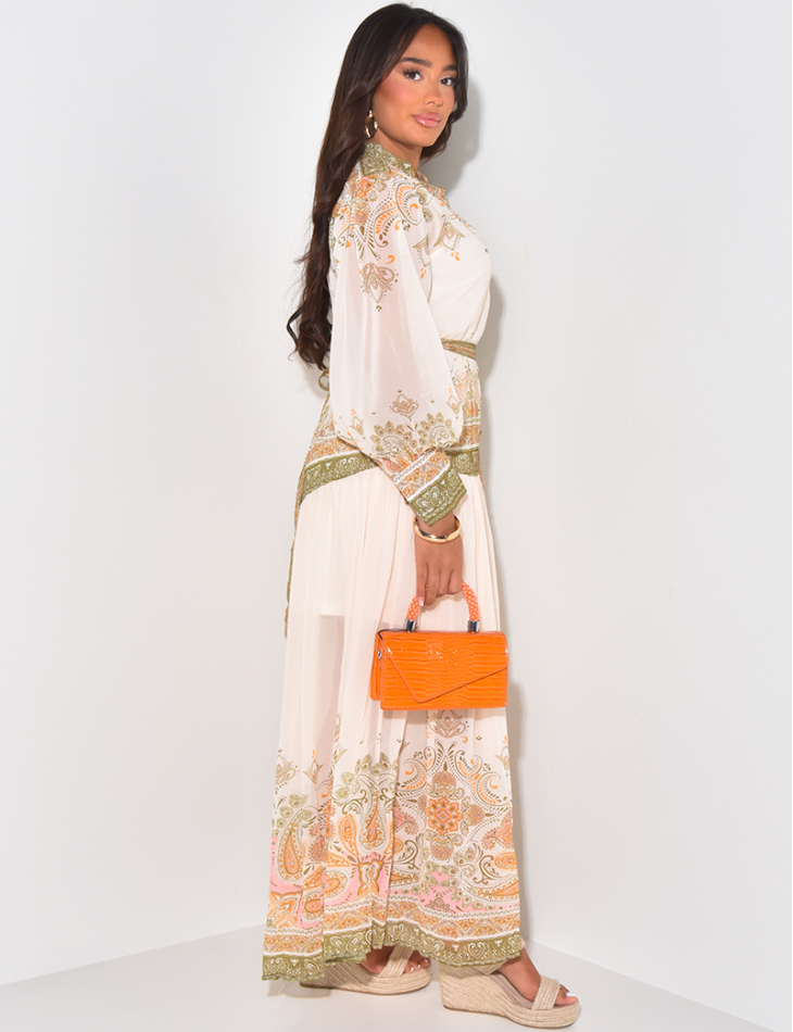 Bedrucktes Voile-Kleid zum Binden & Unterkleid Bedrucktes Voile-Kleid zum Binden & Unterkleid