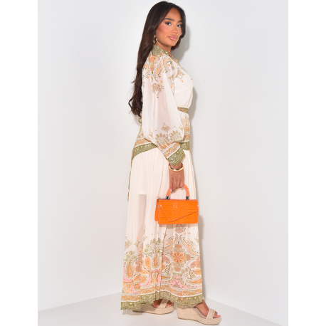 Bedrucktes Voile-Kleid zum Binden & Unterkleid Bedrucktes Voile-Kleid zum Binden & Unterkleid