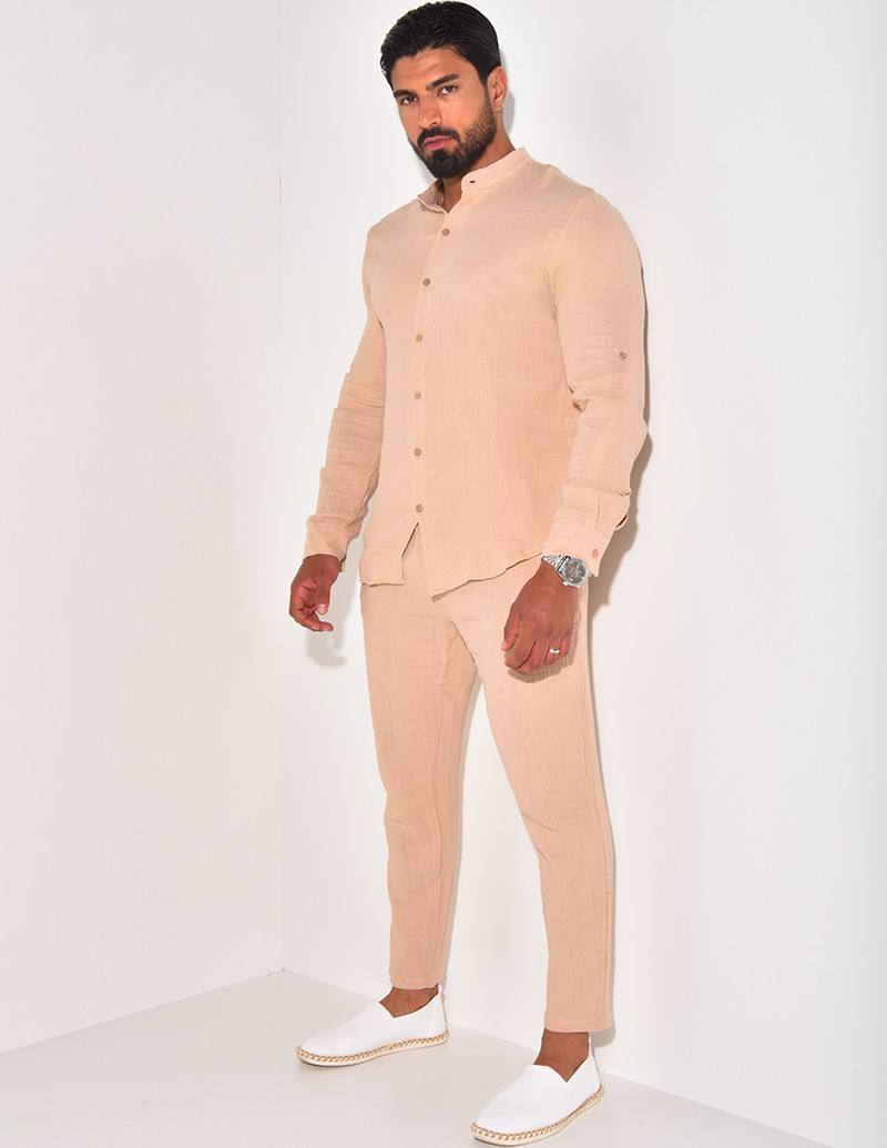 Ensemble pantalon et chemise à col rond