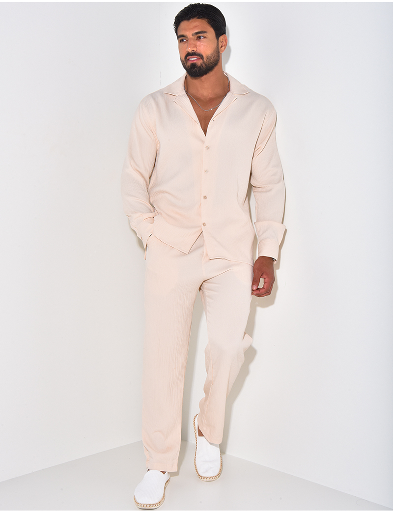 Ensemble pantalon et chemise manches longues texturé