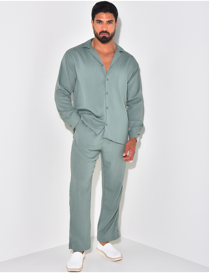 Ensemble pantalon et chemise manches longues texturé Ensemble pantalon et chemise manches longues texturé
