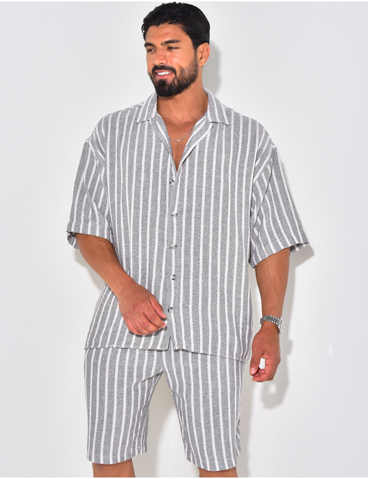 Ensemble pantalon et chemise texturé à rayures