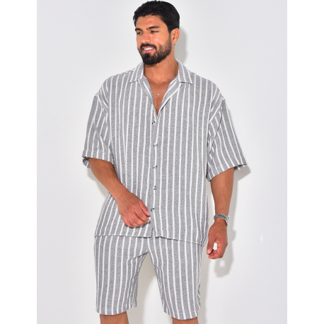 Ensemble pantalon et chemise texturé à rayures
