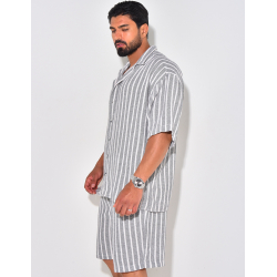 Ensemble pantalon et chemise texturé à rayures