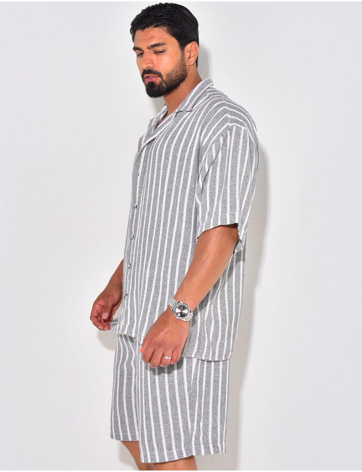 Ensemble pantalon et chemise texturé à rayures
