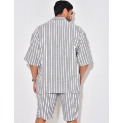 Ensemble pantalon et chemise texturé à rayures