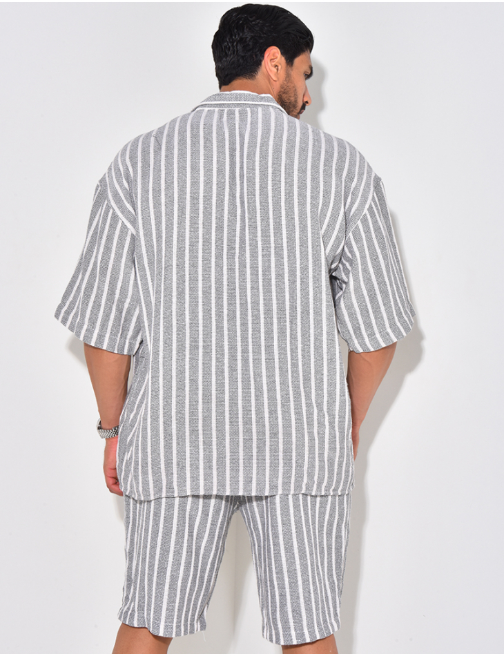 Ensemble pantalon et chemise texturé à rayures