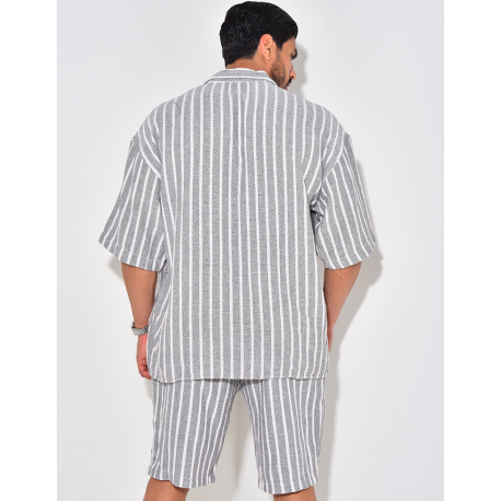 Ensemble pantalon et chemise texturé à rayures