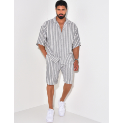 Ensemble pantalon et chemise texturé à rayures