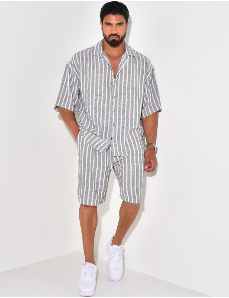 Ensemble pantalon et chemise texturé à rayures