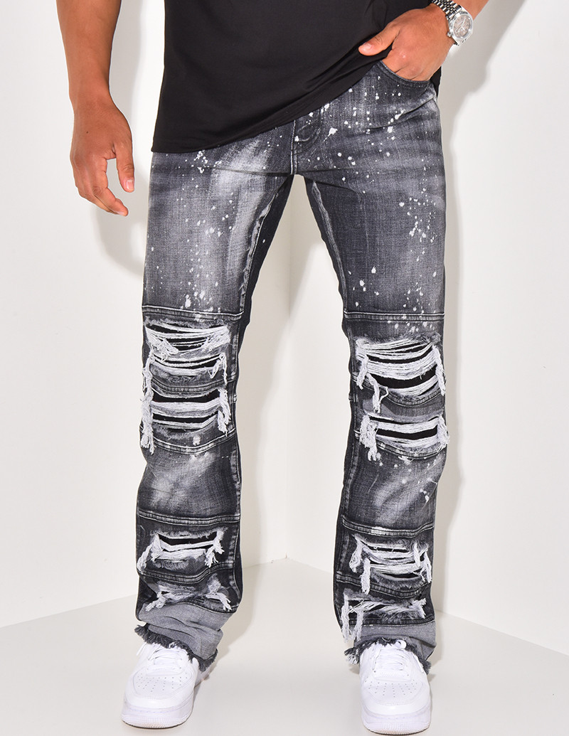 Jeans destroy à tâches de peinture