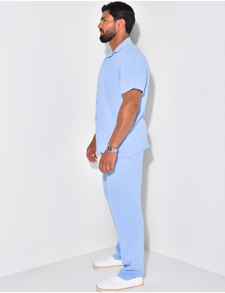 Ensemble pantalon et chemise en gaze de coton