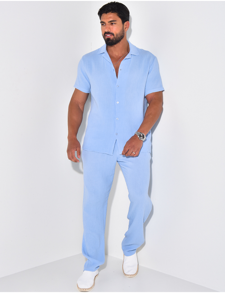 Ensemble pantalon et chemise en gaze de coton