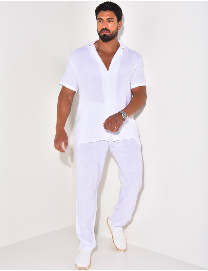 Ensemble pantalon et chemise en gaze de coton