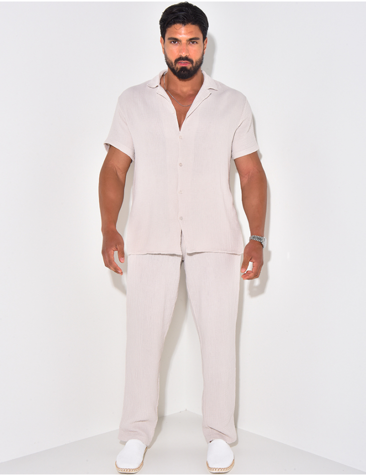 Ensemble pantalon et chemise en gaze de coton