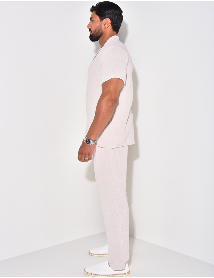 Ensemble pantalon et chemise en gaze de coton