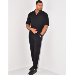 Ensemble pantalon et chemise manches courtes texturé Ensemble pantalon et chemise manches courtes texturé