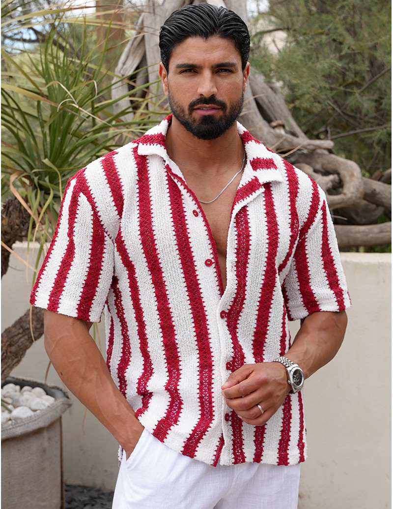 Chemise ajourée à rayures