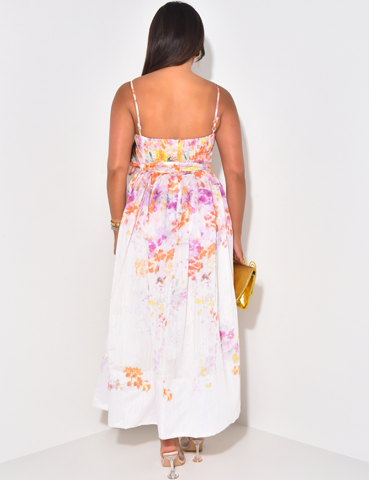 Robe mi-longue évasée à motif floral