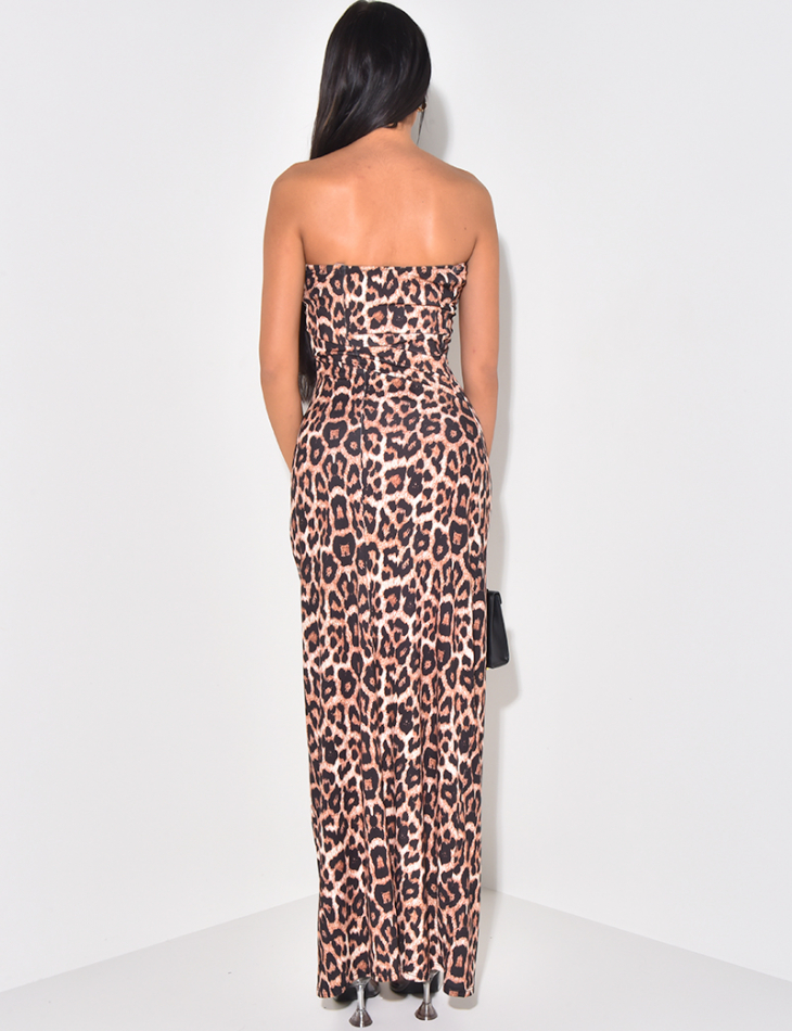 Eng anliegendes & geschlitztes Bustierkleid mit Leopardenmuster Eng anliegendes & geschlitztes Bustierkleid mit Leopardenmuster