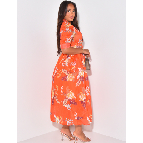 Robe chemise à motif floral avec ceinture