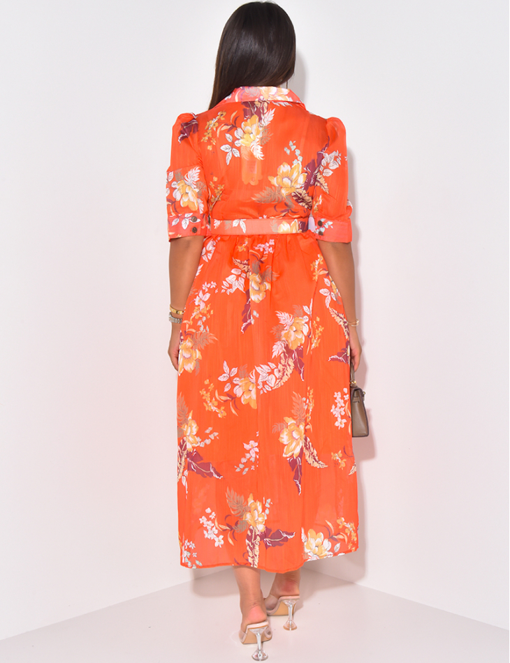 Robe chemise à motif floral avec ceinture