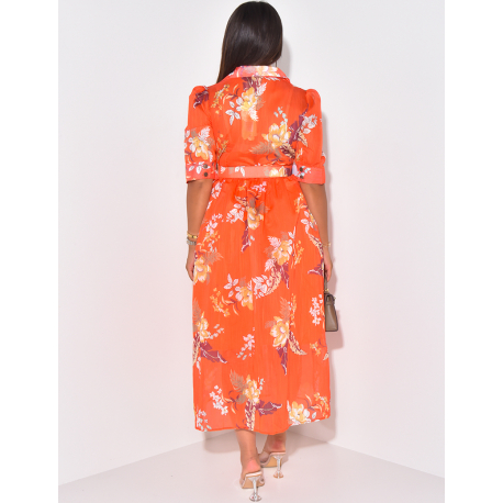 Robe chemise à motif floral avec ceinture