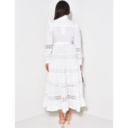 Robe chemise longue à broderies à nouer à la taille