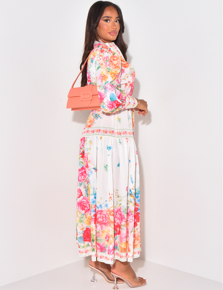 Robe longue imprimé florale avec ceinture corde Robe longue imprimé florale avec ceinture corde