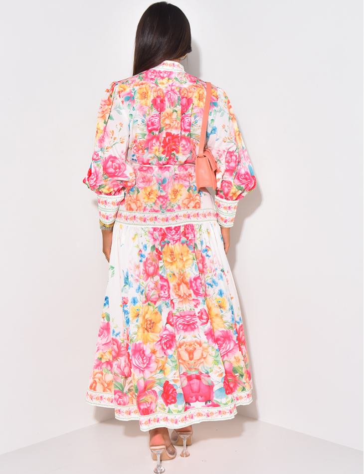 Robe longue imprimé florale avec ceinture corde Robe longue imprimé florale avec ceinture corde