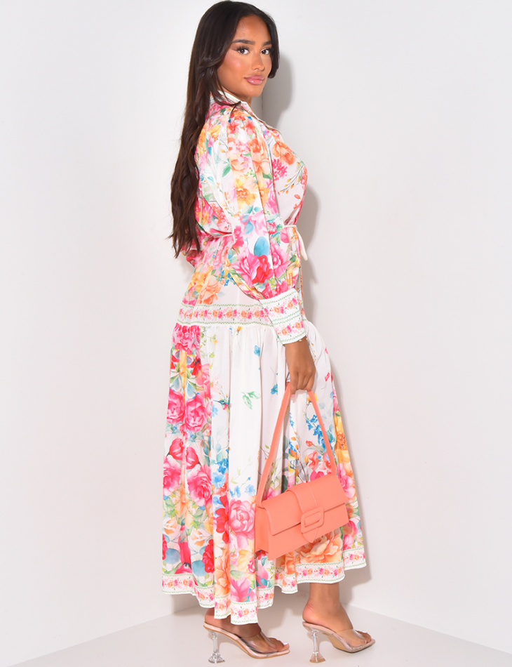 Robe longue imprimé florale avec ceinture corde Robe longue imprimé florale avec ceinture corde