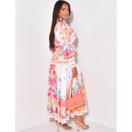 Robe longue imprimé florale avec ceinture corde Robe longue imprimé florale avec ceinture corde