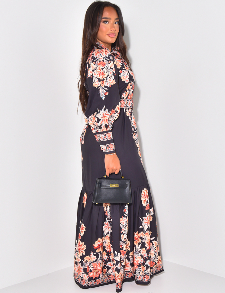 Robe longue imprimé florale avec ceinture Robe longue imprimé florale avec ceinture