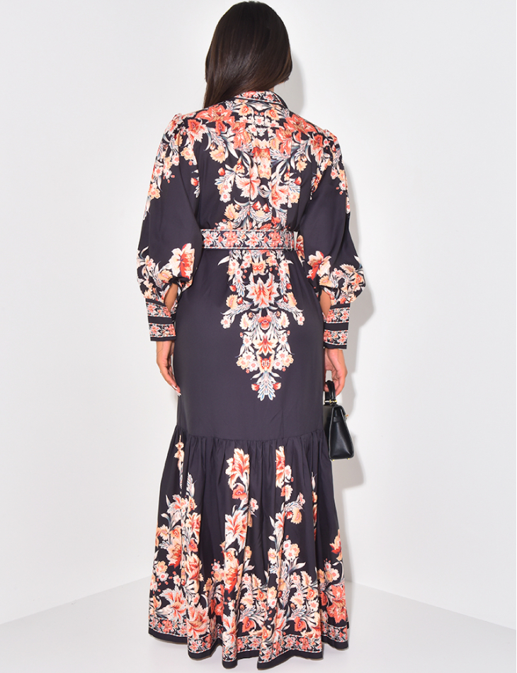 Robe longue imprimé florale avec ceinture Robe longue imprimé florale avec ceinture