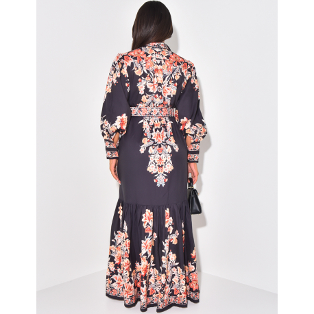 Robe longue imprimé florale avec ceinture Robe longue imprimé florale avec ceinture