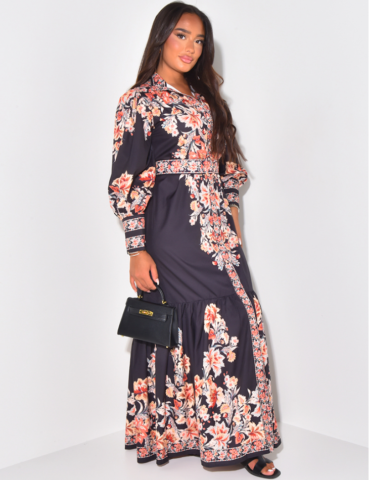 Robe longue imprimé florale avec ceinture Robe longue imprimé florale avec ceinture